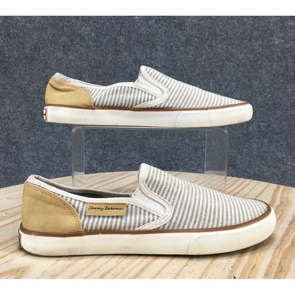 Tommy Bahama Shoes Womens 10 Striped Casual Slip On‎ Loafer Flats Gray White